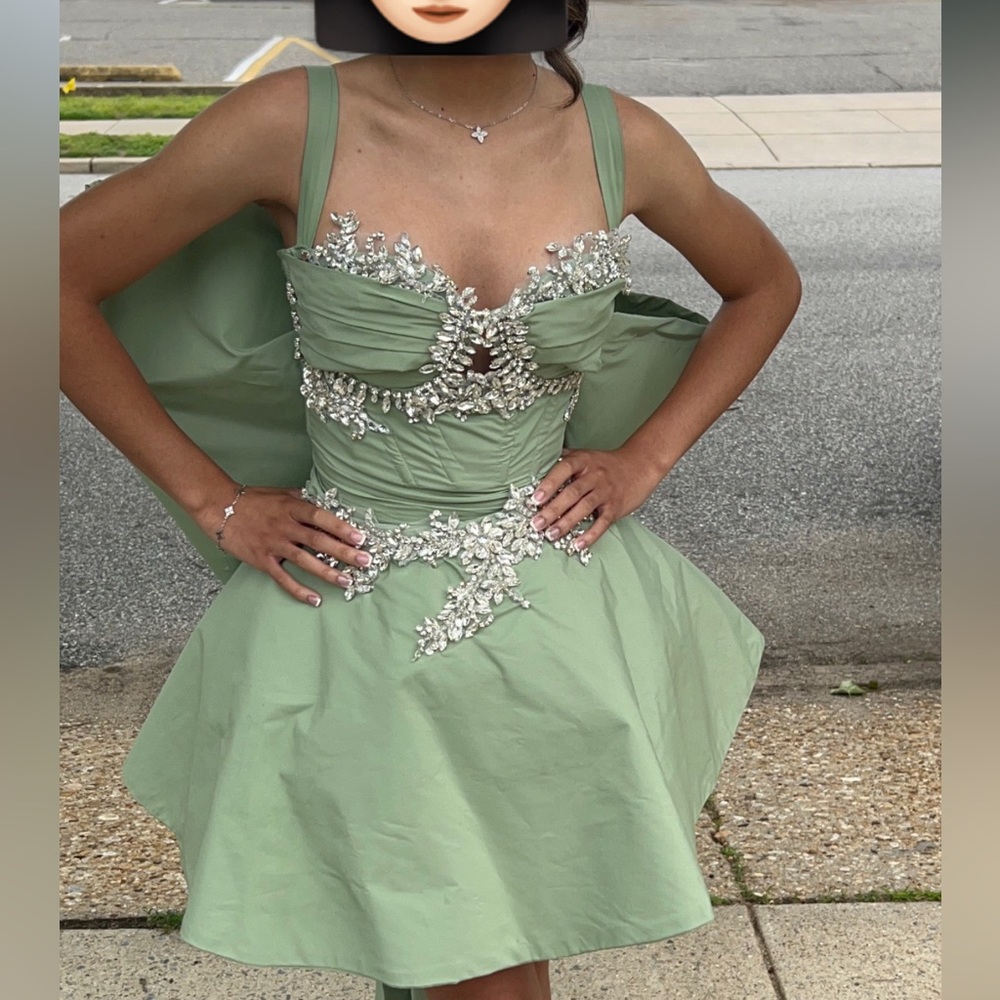 Elegant custom Green 2 piece Embellished Dress